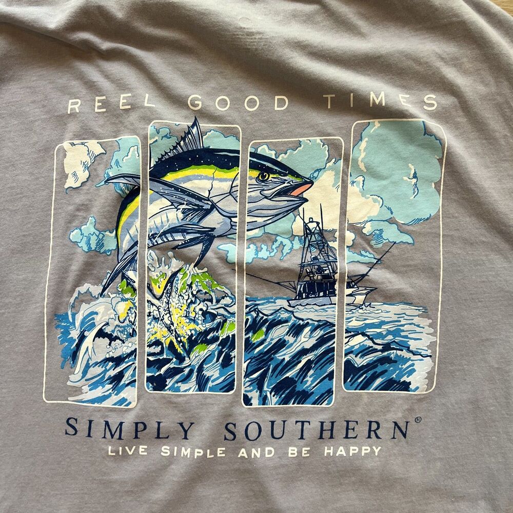 Simply Southern Men Block Fish T-Shirt Mist-Size XXL